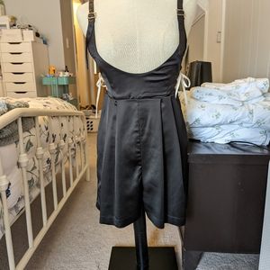 Mon Lily Black Satin Romper. Size S.